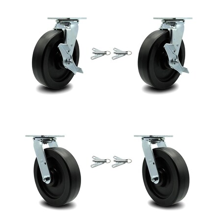 Service Caster 8 Inch Polyolefin Caster Set with Roller Bearings 4 Swivel Lock 2 Brake SCC SCC-30CS820-POR-TLB-BSL-2-BSL-2